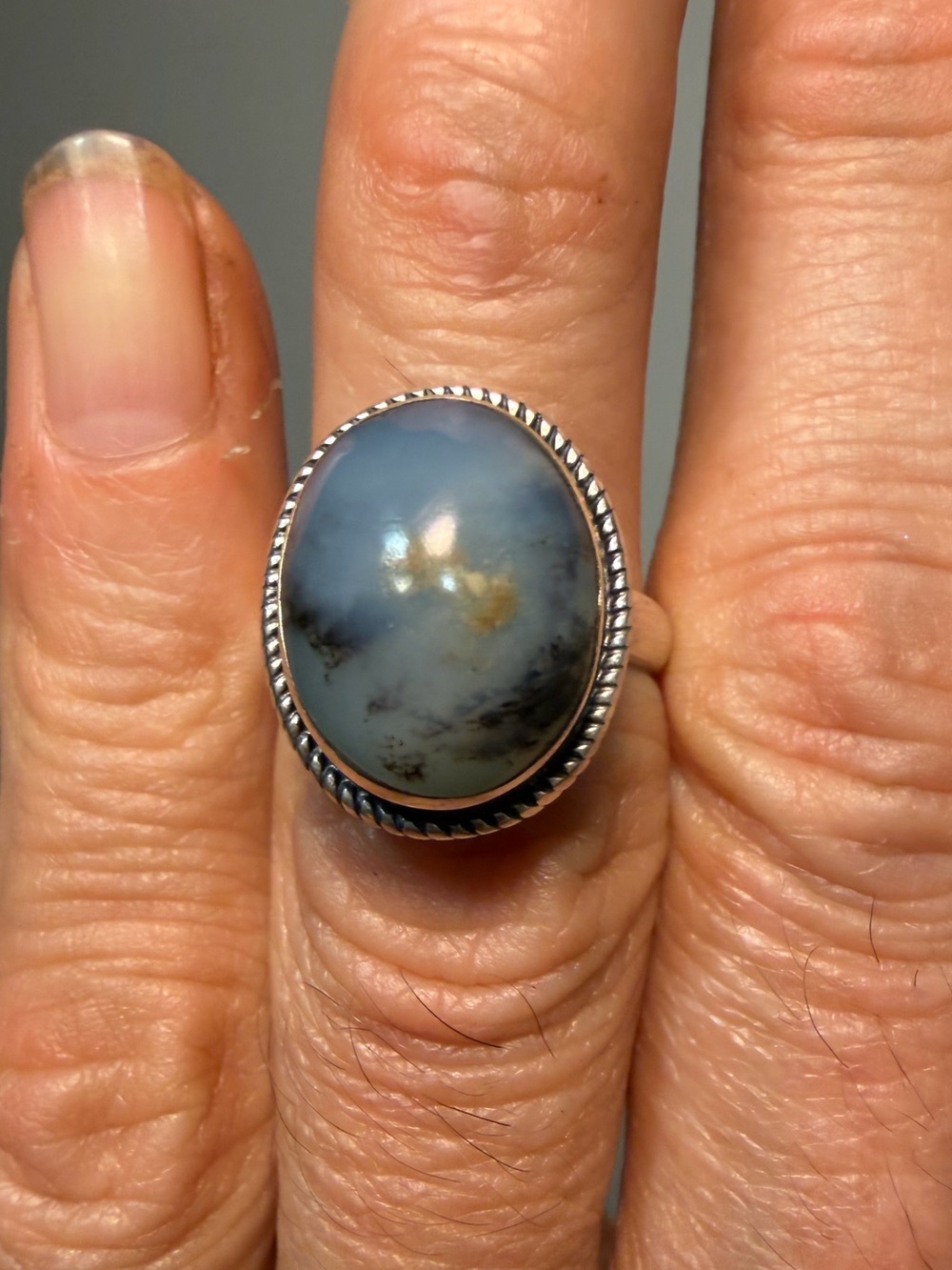 Vintage 950 Sterling Silver gray Stone Ring Size 6.5